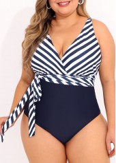 Navy Blue Tie Side Plus Size One Piece Swimwear