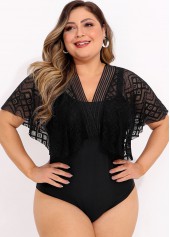 Black Plus Size Lace Stitching One Piece Swimwear