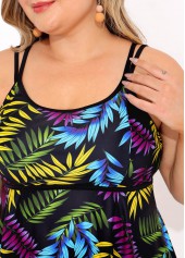 Plus Size Leaf Print Double Straps Swimdress Top-No Bottom