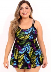 Plus Size Leaf Print Double Straps Swimdress Top-No Bottom