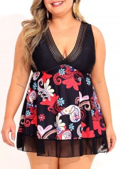Tribal Print Plus Size Mesh Stitching Swimdress Top-No Bottom