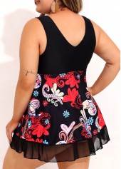 Tribal Print Plus Size Mesh Stitching Swimdress Top-No Bottom