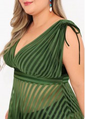 Plus Size Olive Green Striped Swimdress Top-No Bottom