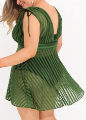 Plus Size Olive Green Striped Swimdress Top-No Bottom