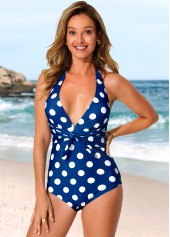 Halter Polka Dot Blue One Piece Swimwear