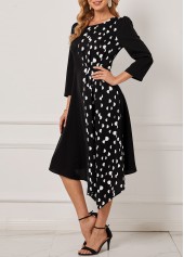 Black Polka Dot Asymmetric Hem Dress