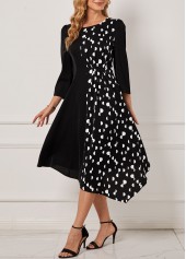 Black Polka Dot Asymmetric Hem Dress