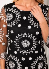 Embroidered Black Lace Stitching 3/4 Sleeve T Shirt