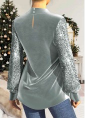 Grey Velvet Stitching Sequin Long Sleeve T Shirt