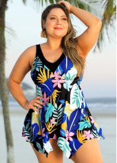 Hanky Hem Leaf Print Plus Size Swimdress Top-No Bottom