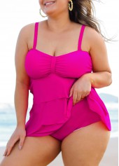 Hot Pink Layered Hem Plus Size Tankini Set