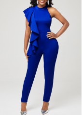 Flounce One Shoulder Royal Blue Jumpsuit