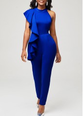 Flounce One Shoulder Royal Blue Jumpsuit