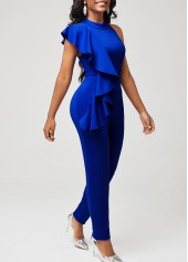 Flounce One Shoulder Royal Blue Jumpsuit