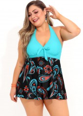 Cyan Paisley Print Plus Size Swimdress Top-No Bottom