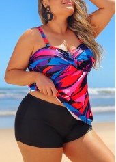 Cross Front Plus Size Brush Stroke Print Tankini Top-No Bottom