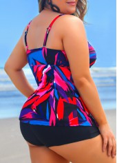 Cross Front Plus Size Brush Stroke Print Tankini Top-No Bottom