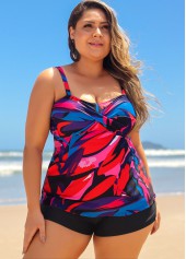 Cross Front Plus Size Brush Stroke Print Tankini Top-No Bottom