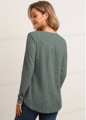 Button Detail Textile Fabric Sage Green T Shirt