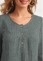 Button Detail Textile Fabric Sage Green T Shirt