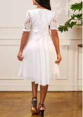 Chiffon Lace Stitching Short Sleeve White Dress