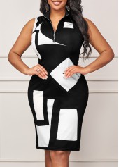 Quarter Zip Color Block Geometric Print Dress