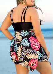 Tropical Print Plus Size Black Swimdress Top-No Bottom