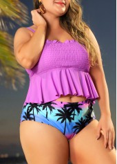 Plus Size Smocked Tropical Print Bikini Set
