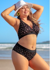 Black Plus Size Lace Mid Waist Bikini Set