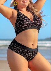 Black Plus Size Lace Mid Waist Bikini Set