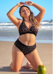 Black Plus Size Lace Mid Waist Bikini Set