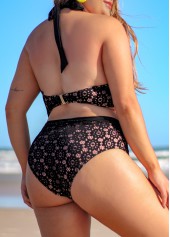 Black Plus Size Lace Mid Waist Bikini Set