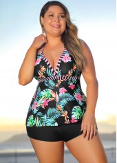 Tie Back Plus Size Tropical Print Tankini Top-No Bottom