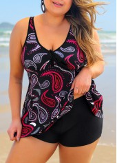 Cross Strap Black Plus Size Paisley Print Swimdress Top-No Bottom
