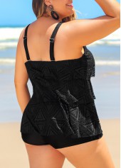 Plus Size Lace Layered Hem Black Tankini Top-No Bottom