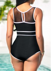 Mesh Stitching Contrast Stitch Black One Piece Swimwear