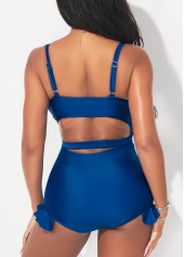 Flounce Tie Front Blue One Piece Swimwear