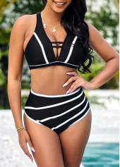 Black High Waisted Contrast Bikini Set
