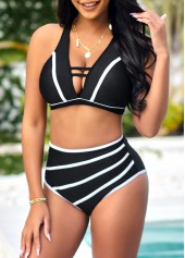 Black High Waisted Contrast Bikini Set