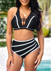 Black High Waisted Contrast Bikini Set