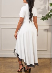 Dip Hem Contrast Short Sleeve White Dress
