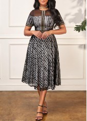 Black Polka Dot Round Neck Dress