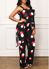 Wide Strap Polka Dot Black Jumpsuit
