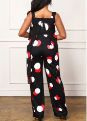 Wide Strap Polka Dot Black Jumpsuit
