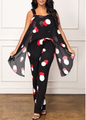 Wide Strap Polka Dot Black Jumpsuit