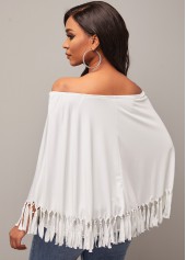 Off Shoulder White Layered Tassel T Shirt