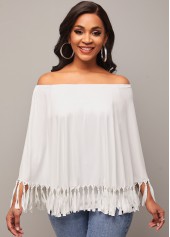 Off Shoulder White Layered Tassel T Shirt