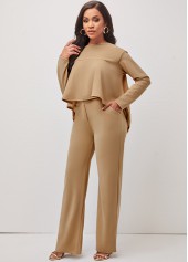 Zipper Fly Light Khaki Dip Hem Top and Pants