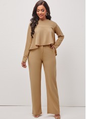Zipper Fly Light Khaki Dip Hem Top and Pants