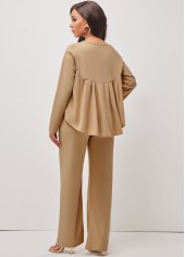 Zipper Fly Light Khaki Dip Hem Top and Pants